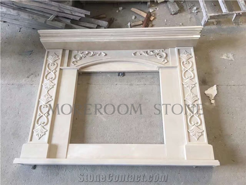 New Design Elegant Beige Marble Fireplace Mantel