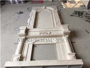 New Design Elegant Beige Marble Fireplace Mantel