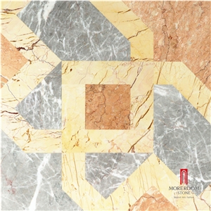 Orange Red,Venus Grey Marble,Golden Sofitel Marble Water-Jet Medallion
