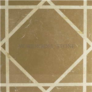 Turkey Gold Rom Beige Marble Thin Laminated Water-Jet Floor Medallion
