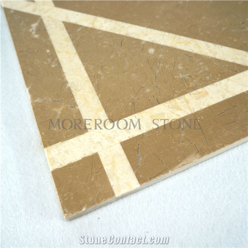 Turkey Gold Rom Beige Marble Thin Laminated Water-Jet Floor Medallion
