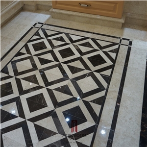 Wholesale Polished White Rose Laminated Waterjet Flooring Marble Parquet