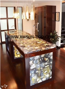 Grey Agate Semi-Precious Stone Kitchen Island Top/Grey Semi- Precious Stone Kitchen Worktop/Kitchen Tops/Kitchen Bar Tops/Kitchen Desk Tops/Custom Countertop/Semi Precious Kitchen Countertop/Interior