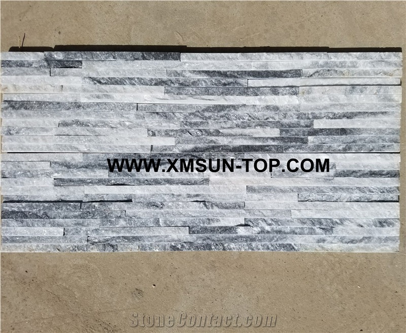 Grey Quartzite Waterfall Cultured Stone/Cloudy Grey Quartzite Stacked Stone/Light Grey Stackstone/Grey Culture Stone/Thin Stone Veneer/Ledge Stone for Wall Cladding/Garden Waterfall/Pool Warterfall