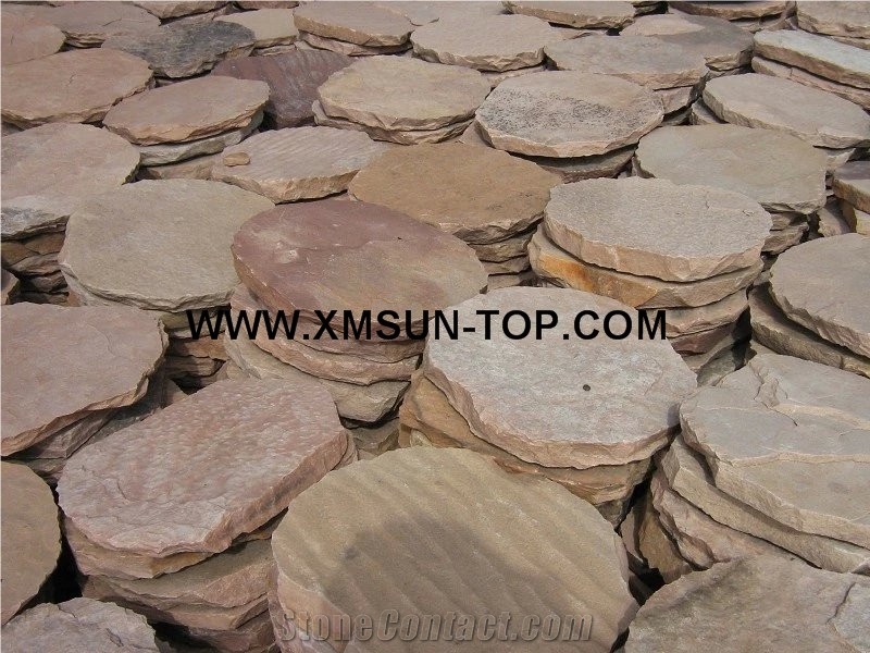 Pink Sandstone Stepping Stone/Round Sandstone Stepping Stone/Circle Round Garden Stepping Pavers/Exterior Garden Step Pavers/Pink Sandstone Round Pavement/Garden Round Step Paving/Round Floor Pavers