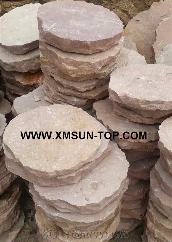 Pink Sandstone Stepping Stone/Round Sandstone Stepping Stone/Circle Round Garden Stepping Pavers/Exterior Garden Step Pavers/Pink Sandstone Round Pavement/Garden Round Step Paving/Round Floor Pavers