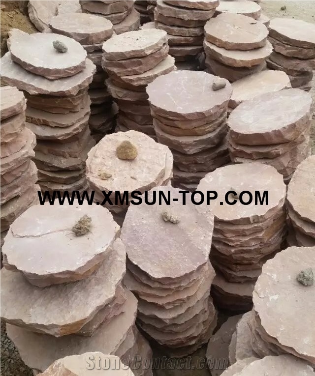Pink Sandstone Stepping Stone/Round Sandstone Stepping Stone/Circle Round Garden Stepping Pavers/Exterior Garden Step Pavers/Pink Sandstone Round Pavement/Garden Round Step Paving/Round Floor Pavers