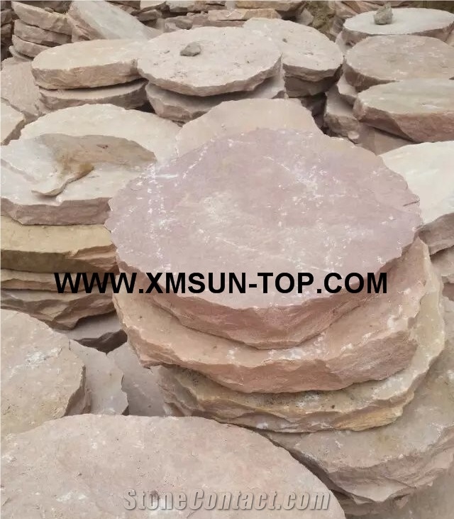 Pink Sandstone Stepping Stone/Round Sandstone Stepping Stone/Circle Round Garden Stepping Pavers/Exterior Garden Step Pavers/Pink Sandstone Round Pavement/Garden Round Step Paving/Round Floor Pavers