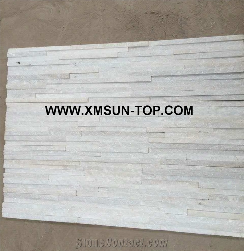 Pure White Quartzite Waterfall Cultured Stone/Snow White Quartzite Stacked Stone/White Stackstone/White Culture Stone/Thin Stone Veneer/Ledge Stone for Wall Cladding/Garden Waterfall/Pool Warterfall