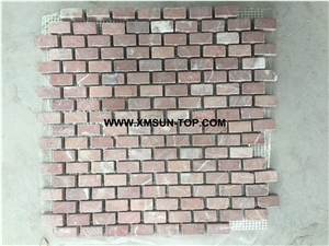Red Linear Strips Mosaic/Polished Decorative Mosaic/Stone Mosaic/Wall Mosaic/Floor Mosaic/Interior Decoration/Customized Mosaic Tile/Mosaic Tile for Bathroom&Kitchen&Hotel Decoration