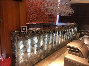 Smoke Crystal Semiprecious Stone Reception Desk/Semi Precious Table Tops/Dark Green Semi-Precious Stone Reception Counter/Work Top/Semiprecious Reception for Hotel&Office&Bar/Interior Decoration