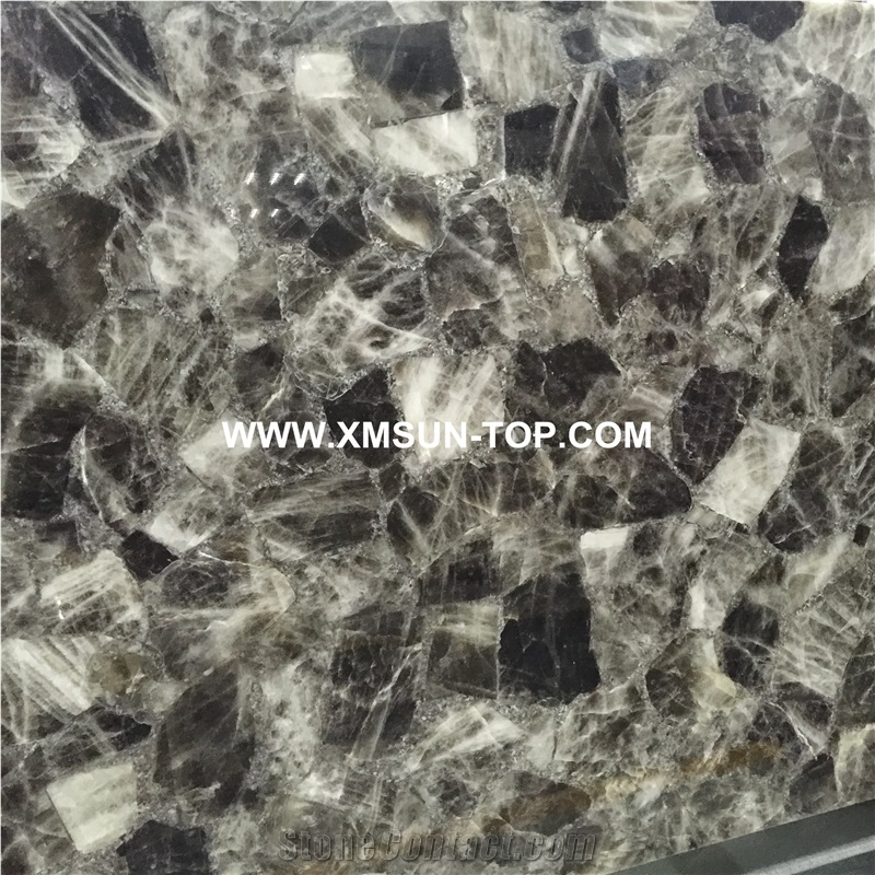 Smoke Crystal Semiprecious Stone Reception Desk/Semi Precious Table Tops/Dark Green Semi-Precious Stone Reception Counter/Work Top/Semiprecious Reception for Hotel&Office&Bar/Interior Decoration