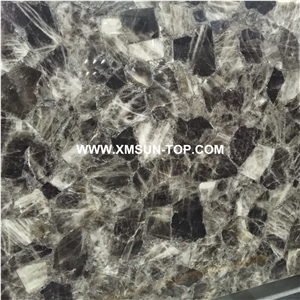 Smoke Crystal Semiprecious Stone Reception Desk/Semi Precious Table Tops/Dark Green Semi-Precious Stone Reception Counter/Work Top/Semiprecious Reception for Hotel&Office&Bar/Interior Decoration