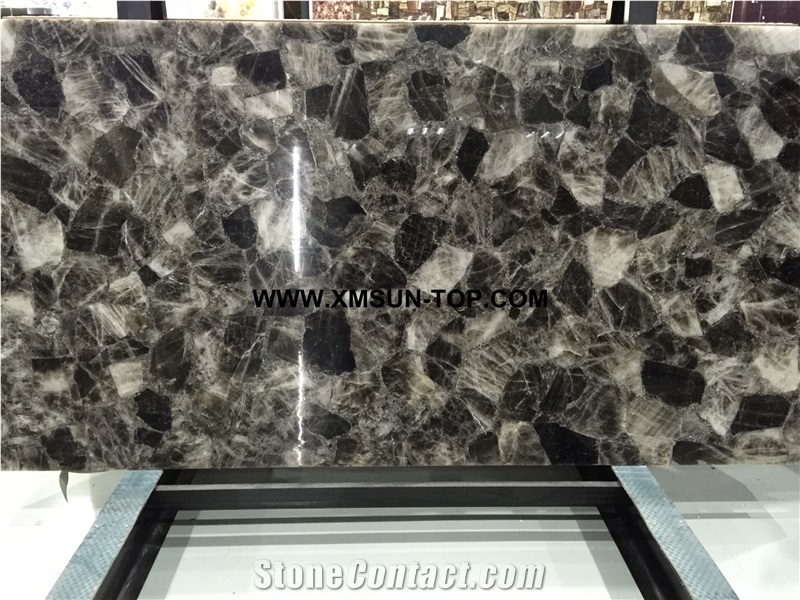Smoke Crystal Semiprecious Stone Reception Desk/Semi Precious Table Tops/Dark Green Semi-Precious Stone Reception Counter/Work Top/Semiprecious Reception for Hotel&Office&Bar/Interior Decoration