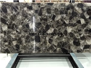 Smoke Crystal Semiprecious Stone Reception Desk/Semi Precious Table Tops/Dark Green Semi-Precious Stone Reception Counter/Work Top/Semiprecious Reception for Hotel&Office&Bar/Interior Decoration