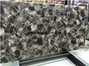 Smoke Crystal Semiprecious Stone Reception Desk/Semi Precious Table Tops/Dark Green Semi-Precious Stone Reception Counter/Work Top/Semiprecious Reception for Hotel&Office&Bar/Interior Decoration