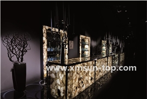 Smoke Crystal Semiprecious Stone Table Tops/Smoke Crystal Semi-Precious Stone Bar Top/Dark Green Stone Reception Counter/Stone Reception Desk/Semi Precious Stone Work Tops/Semiprecious Reception
