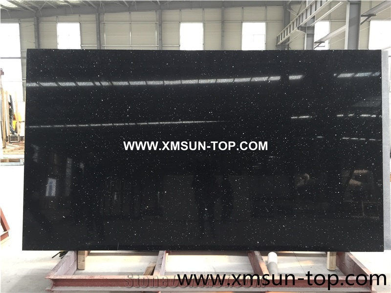 Sparkle Black Quartz Stone Slabs/Black Artificial Quartz Slab/Black Artificial Quartz with Mirror Pieces/Black Engineered Stone/Black Manmade Stone/Black Artificial Stone