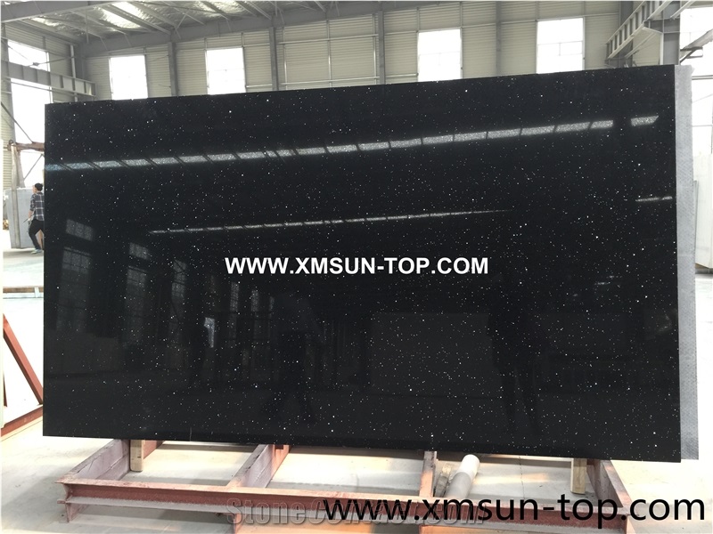 Sparkle Black Quartz Stone Slabs/Black Artificial Quartz Slab/Black Artificial Quartz with Mirror Pieces/Black Engineered Stone/Black Manmade Stone/Black Artificial Stone