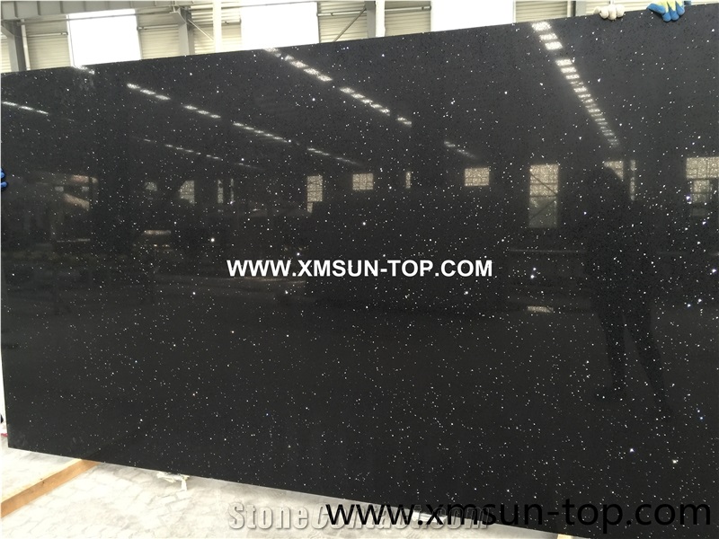 Sparkle Black Quartz Stone Slabs/Black Artificial Quartz Slab/Black Artificial Quartz with Mirror Pieces/Black Engineered Stone/Black Manmade Stone/Black Artificial Stone