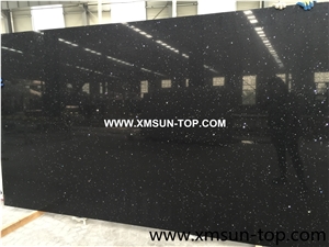 Sparkle Black Quartz Stone Slabs/Black Artificial Quartz Slab/Black Artificial Quartz with Mirror Pieces/Black Engineered Stone/Black Manmade Stone/Black Artificial Stone