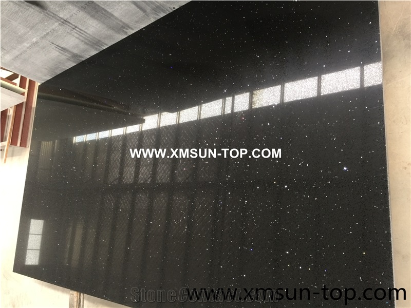 Sparkle Black Quartz Stone Slabs/Black Artificial Quartz Slab/Black Artificial Quartz with Mirror Pieces/Black Engineered Stone/Black Manmade Stone/Black Artificial Stone