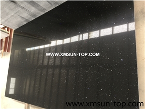 Sparkle Black Quartz Stone Slabs/Black Artificial Quartz Slab/Black Artificial Quartz with Mirror Pieces/Black Engineered Stone/Black Manmade Stone/Black Artificial Stone