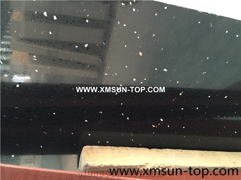 Sparkle Black Quartz Stone Slabs/Black Artificial Quartz Slab/Black Artificial Quartz with Mirror Pieces/Black Engineered Stone/Black Manmade Stone/Black Artificial Stone