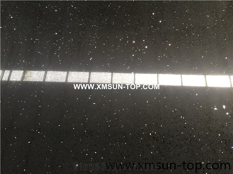 Sparkle Black Quartz Stone Slabs/Black Artificial Quartz Slab/Black Artificial Quartz with Mirror Pieces/Black Engineered Stone/Black Manmade Stone/Black Artificial Stone