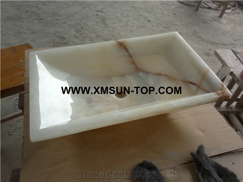 White Onyx with Brown Line Kitchen Sinks&Basins/White Onyx Stone Bathroom Sinks&Basin/Rectangle Sinks&Basins/Natural Stone Basins&Sinks/Wash Basins/Home Decoration/Onyx Sink&Basin for Hotel