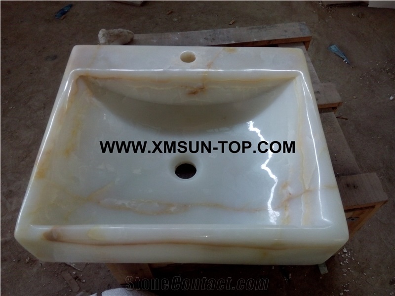 White Onyx with Yellow Line Kitchen Sinks&Basins/White Onyx Stone Bathroom Sinks&Basin/Square Sinks&Basins/Natural Stone Basins&Sinks/Wash Basins/Home Decoration/Onyx Sink&Basin for Hotel