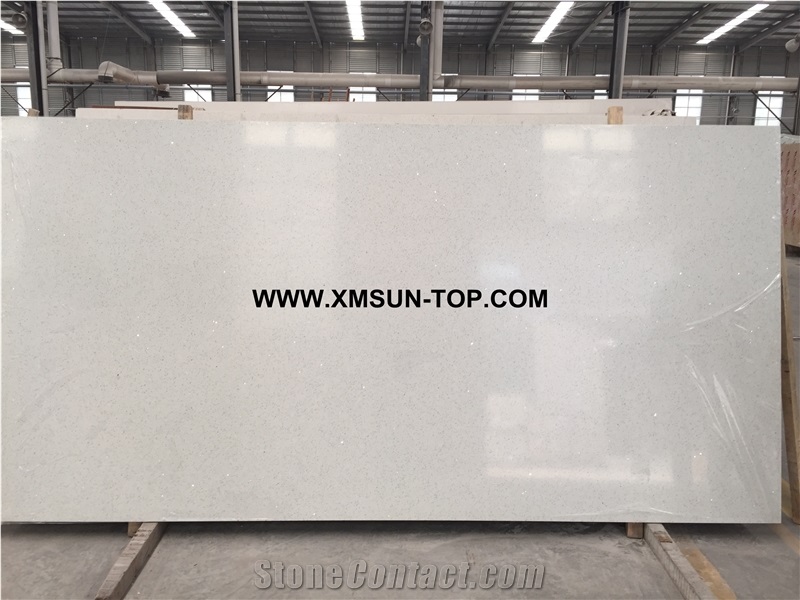 White Quartz Stone Slabs/Crystal White Artificial Quartz/White Sparkle Quartz Stone/ White Engineered Stone/White Quartz with Mirror Pieces/White Manmade Stone