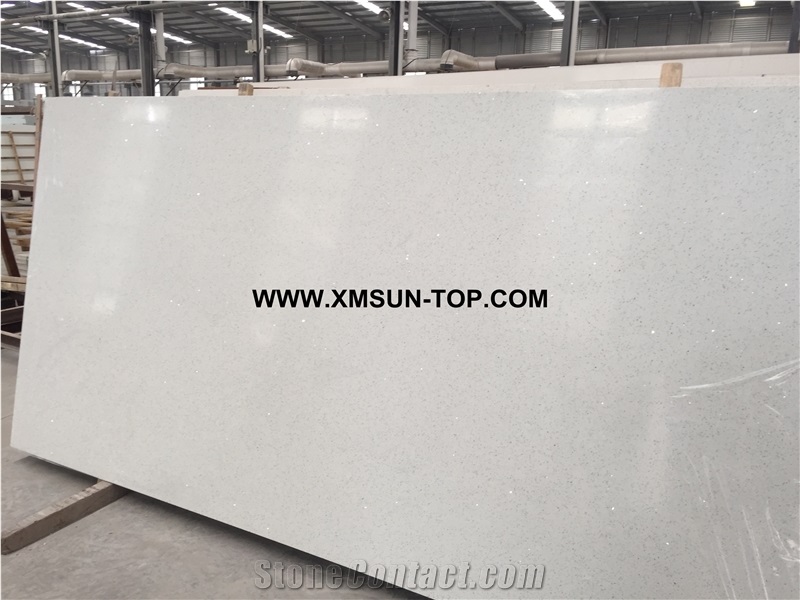 White Quartz Stone Slabs/Crystal White Artificial Quartz/White Sparkle Quartz Stone/ White Engineered Stone/White Quartz with Mirror Pieces/White Manmade Stone
