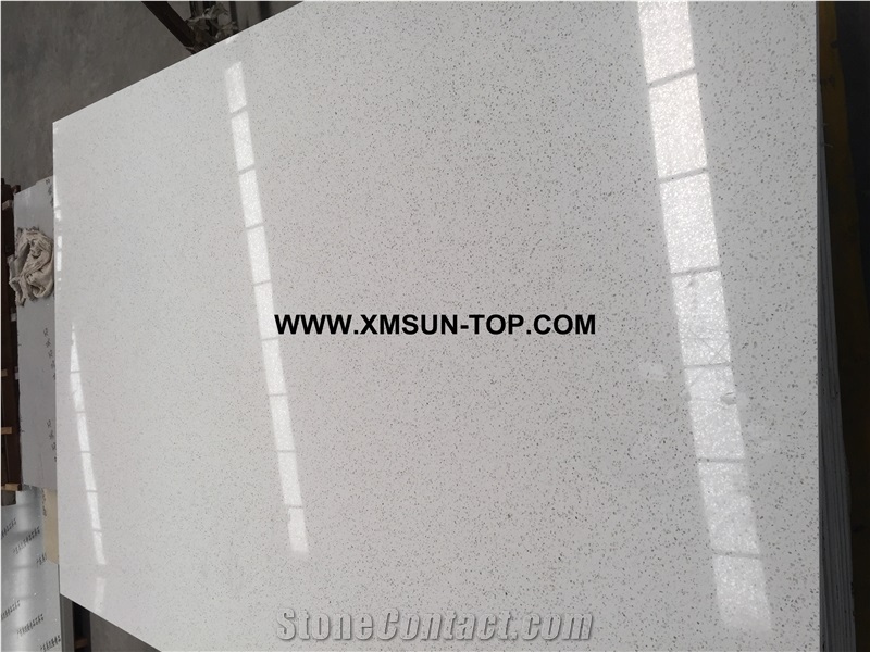 White Quartz Stone Slabs/Crystal White Artificial Quartz/White Sparkle Quartz Stone/ White Engineered Stone/White Quartz with Mirror Pieces/White Manmade Stone