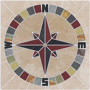 40" Mariners Compass Rose Tile Mosaic Medallion