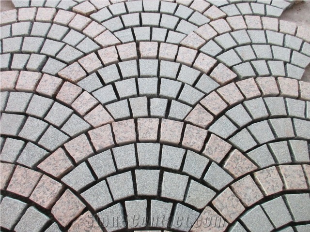China Popular Cheap G612 Dark Grey + G562 Maple Red Granite Flamed+ Natural Split Cube Stone Mesh Paving Sets, Cobble Stone Mesh Garden Stepping Pavements, Walkway, Driveway, Patio Pavers