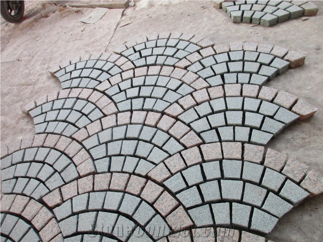 China Popular Cheap G612 Dark Grey + G562 Maple Red Granite Flamed+ Natural Split Cube Stone Mesh Paving Sets, Cobble Stone Mesh Garden Stepping Pavements, Walkway, Driveway, Patio Pavers