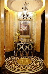 Marble Black Golden/Golden Rose Marble/Rema Marfil/Onyx Yellow/Flooring Waterject Medallion, Pattern Waterjet Inlay Medallions
