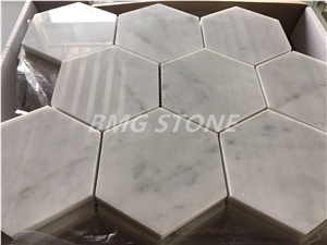 White Marble Bianco Carrara Polished Hexagon Mosaic Tiles, White Marble Carrara Wall Mosaic, Marble Carrara Floor Mosaic