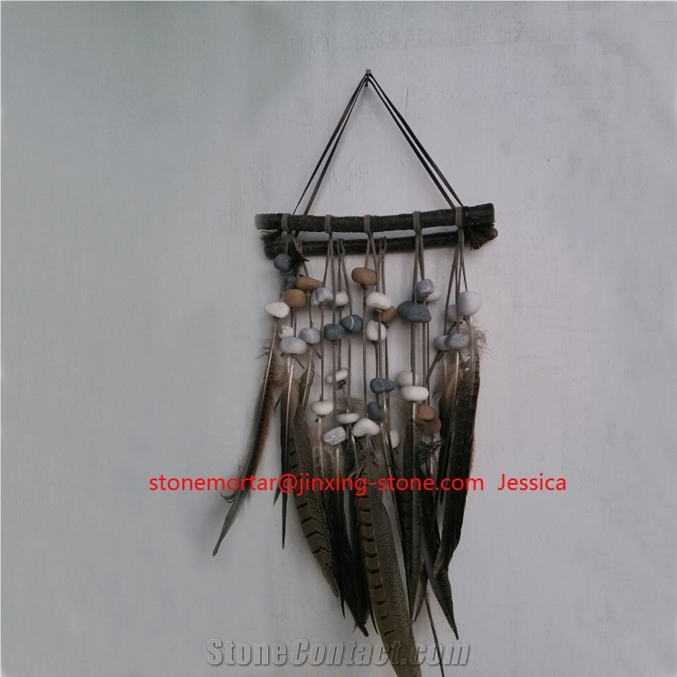 Wall Hanging Decorations /Haning Craft /Stone, Feather and Wood Hanging Fengshui Art Decoration /Wall Hanging and Decor Feather Tribal Home Decor Flair