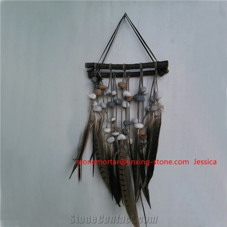 Wall Hanging Decorations /Haning Craft /Stone, Feather and Wood Hanging Fengshui Art Decoration /Wall Hanging and Decor Feather Tribal Home Decor Flair