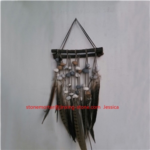 Wall Hanging Decorations /Haning Craft /Stone, Feather and Wood Hanging Fengshui Art Decoration /Wall Hanging and Decor Feather Tribal Home Decor Flair