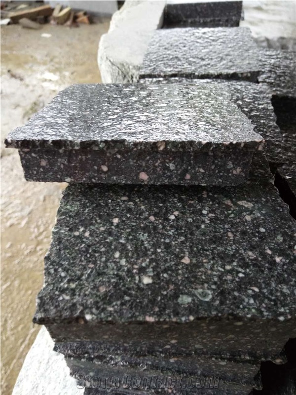 China Green Verde Porphyry Flamed Surface Split Edges Pavers, Paving Sets