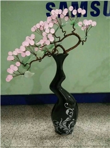 Natural Crystal Flower and Jade Leaves for Home Decoration Ceramic Vase