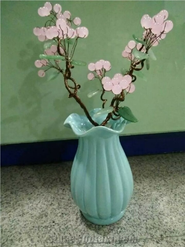 Natural Crystal Flower and Jade Leaves for Home Decoration Ceramic Vase