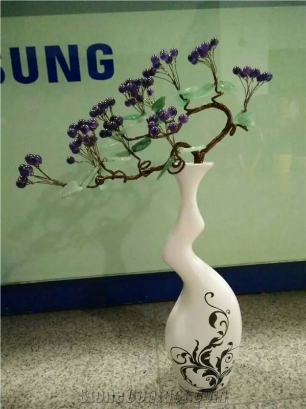 Natural Crystal Flower and Jade Leaves for Home Decoration Ceramic Vase