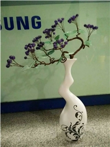 Natural Crystal Flower and Jade Leaves for Home Decoration Ceramic Vase