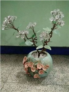 Natural Crystal Flower and Jade Leaves for Home Decoration Ceramic Vase