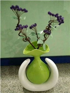Natural Crystal Flower and Jade Leaves for Home Decoration Ceramic Vase