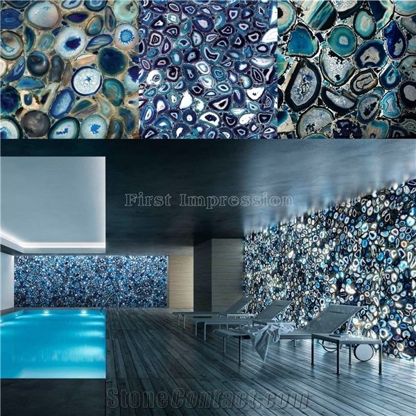 Best Price Blue Agate Translucent Stone Walling/Semi-Precious Stone Interior Walling/Agate Transmittance Stone Blackground Wall/Semi Precious Stone/Interior Decoration/Gemstone for Wall Covering Tiles